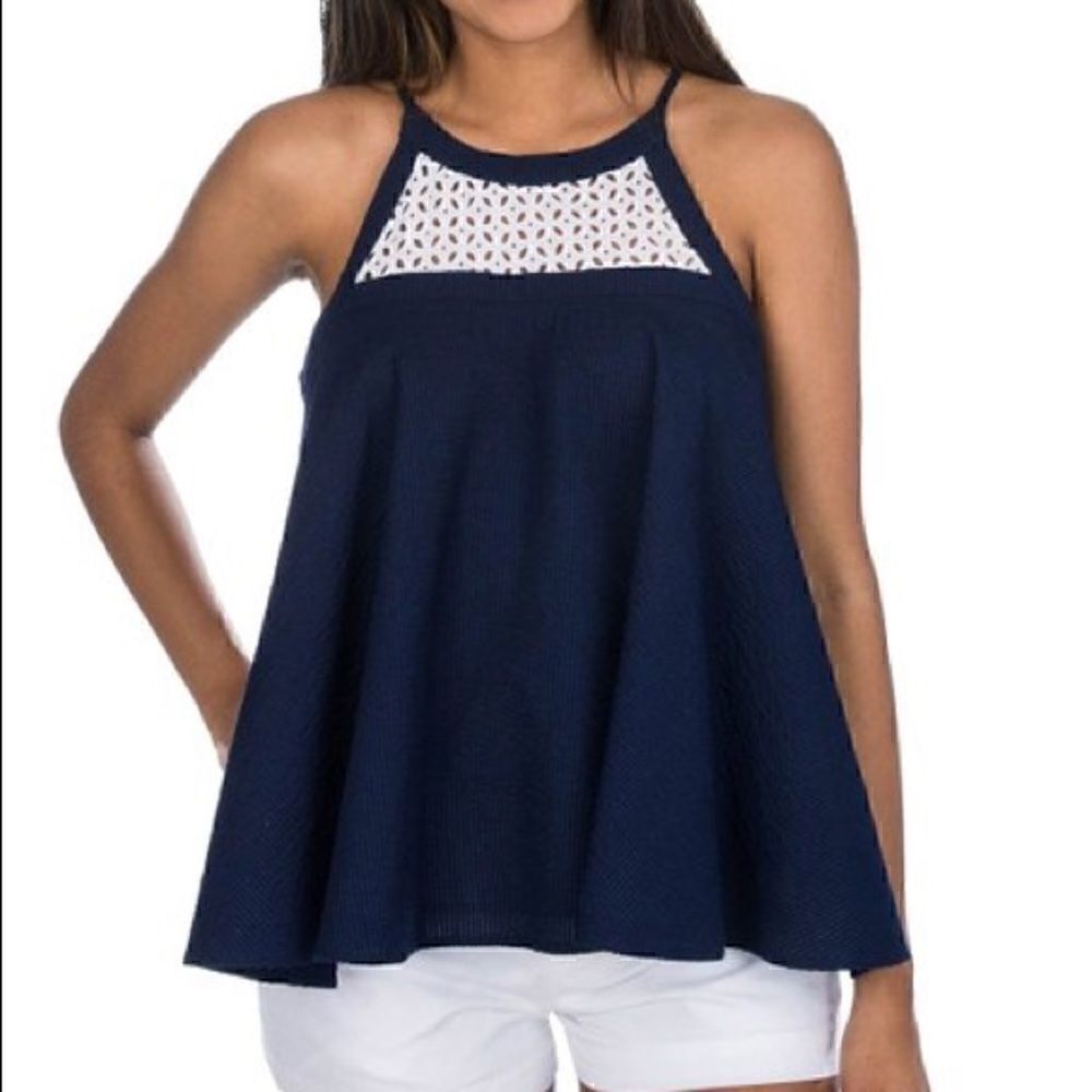 Lauren James Navy Cassidy Swing Tank Seersucker